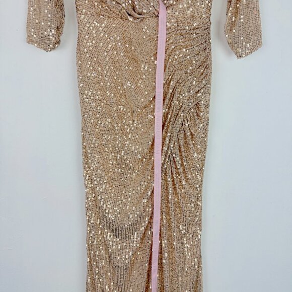 NWT Ieena By Mac Duggal #42015 Gold Sequin Draped Gown Dress Size 0 NEW - Picture 4 of 16